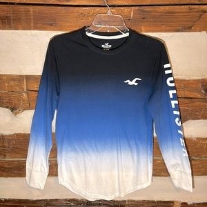 Hollister Men’s XS Blue Ombré Logo Long Sleeve Tee